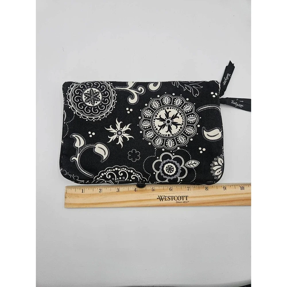 Thirty-One Cosmetic Jewerly Bag‎ Travel Black White Paisley Zipper Pockets